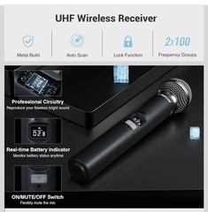 Phenyx Pro Wireless Microphone System, Dual Two Handheld Mics, Black