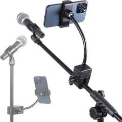 Mic Stand Phone Holder, Flexible Mount with 7.9″ Removable Clip