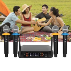 Wireless Microphone System Four Handheld Mics Set 65.62ft Practical Receiver