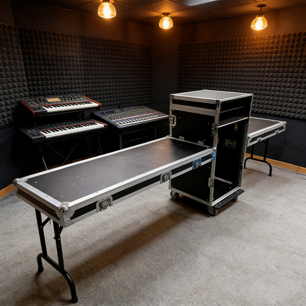 Three-door aviation case w/ mixer stand none shockproof Movable Rack for Studio