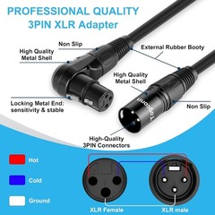 Right Angle XLR Microphone Cables, 6-Pack of 90 Degree Male to Female Adapters