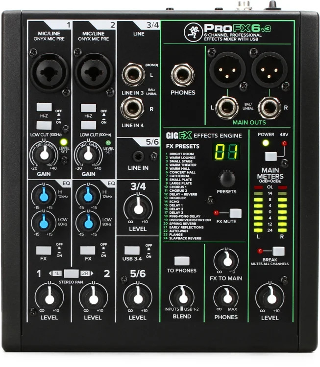 Mackie ProFX6v3 6-channel Mixer with USB and Effects