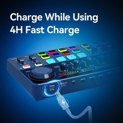 Live Streaming Sound Card, Professional Audio Mixer with 48V Phantom Power, Blue