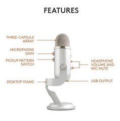 Blue Yeti Professional Multi-Pattern USB Condenser Microphone Sliver NOT TESTED