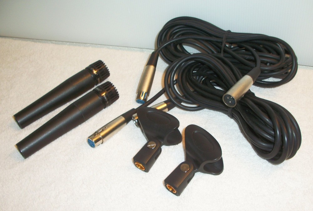 (2) Pyle PDMIC78 Dynamic Microphones w/ Lo-Z Cables & Stand Holders SM57 Clone
