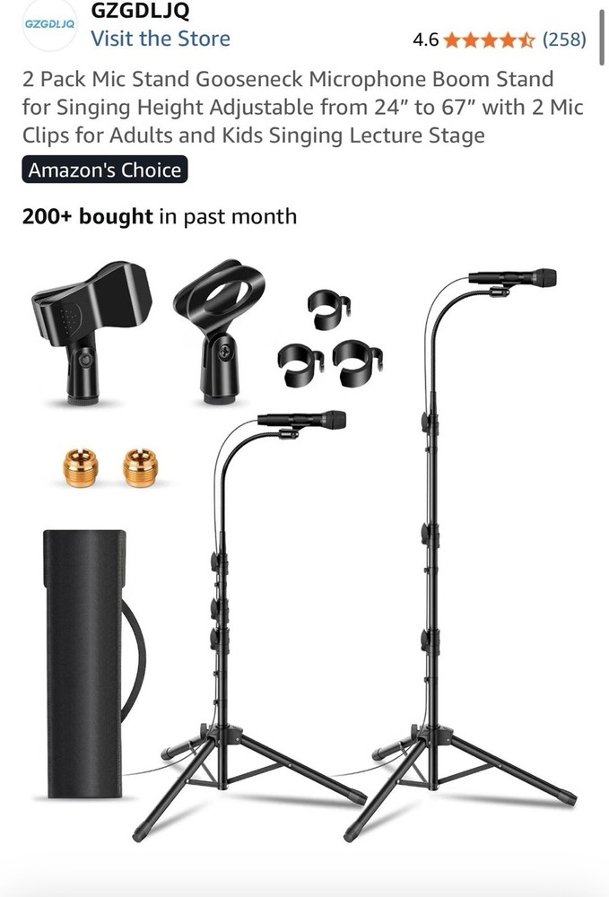 Mic Stand Gooseneck Microphone Boom Stand for Singing Height Adjustable 2 Pack