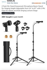 Mic Stand Gooseneck Microphone Boom Stand for Singing Height Adjustable 2 Pack
