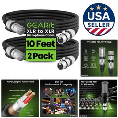 10ft XLR Microphone Cable – Male to Female Balanced Shielded 2-Pack for Studios