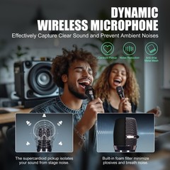 Wireless Microphones Karaoke Singing Rechargeable Dual-Channel Receiver 240ft