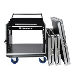 PRORECK 8U 20″ Slant Mixer Rack Road Case DJ Audio Gear with Wheels