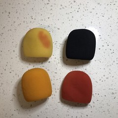 Set Of 4 Used Sponge Handheld Microphone Hoods – Yellow Orange Black Red