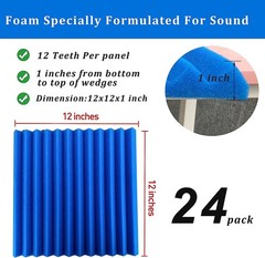 12 Pack 1″ X 12″X 12″Blue Acoustic Foam Panels Sound Proof Foam Panels for Walls
