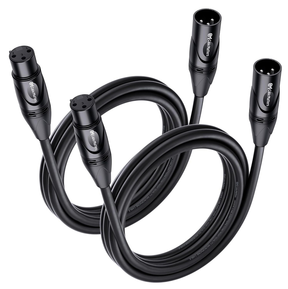 2-Pack Premium XLR to XLR Cables – 6Ft, Male to Female, 21 AWG, OFC