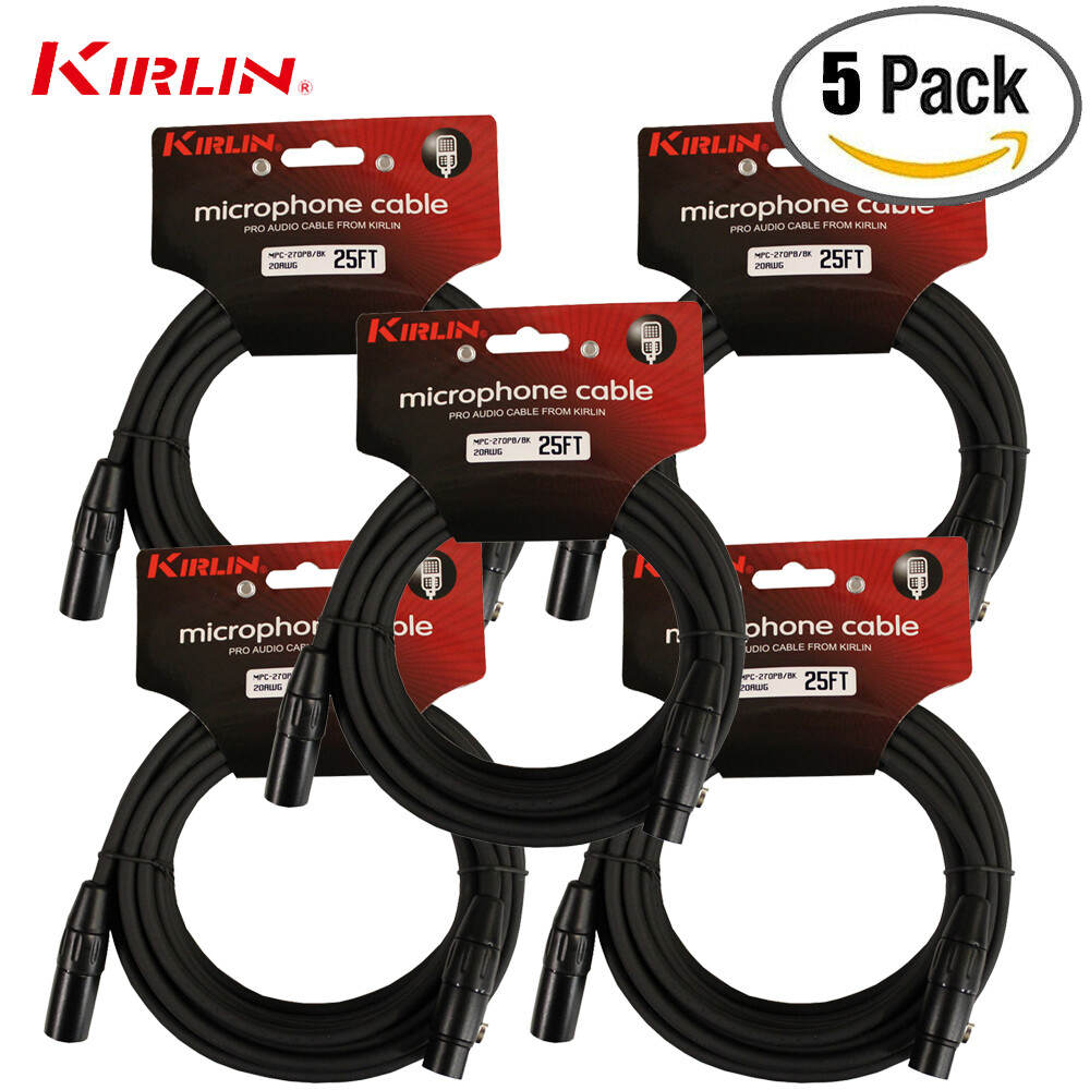 5-PACK XLR Microphone Cable – 25FT Kirlin Male to Female – 20AWG New