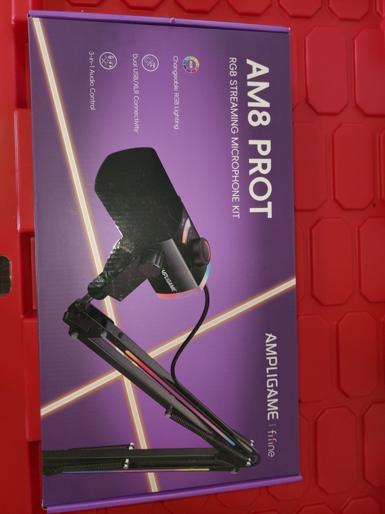 FIFINE AmpliGame AM8PROT Dynamic Microphone Kit with RGB Boom Arm Stand – Black