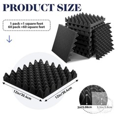 60 Pack Acoustic Foam Panels 12 x 12 x 2″ Sound Proof Foam Panels for Walls High