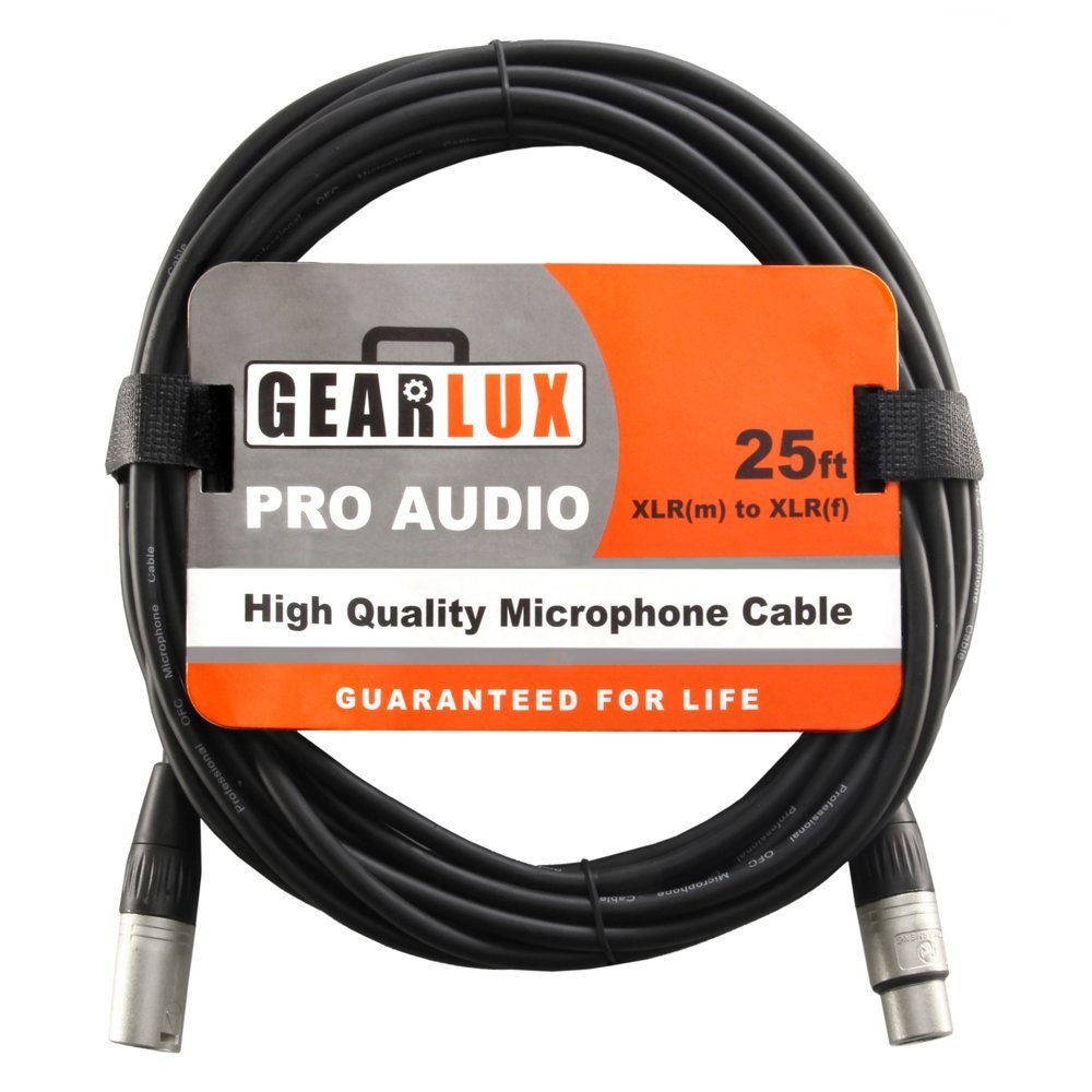 Gearlux XLR Microphone Cable, Fully Balanced, Male to Female, 25 Ft, 1 Pack
