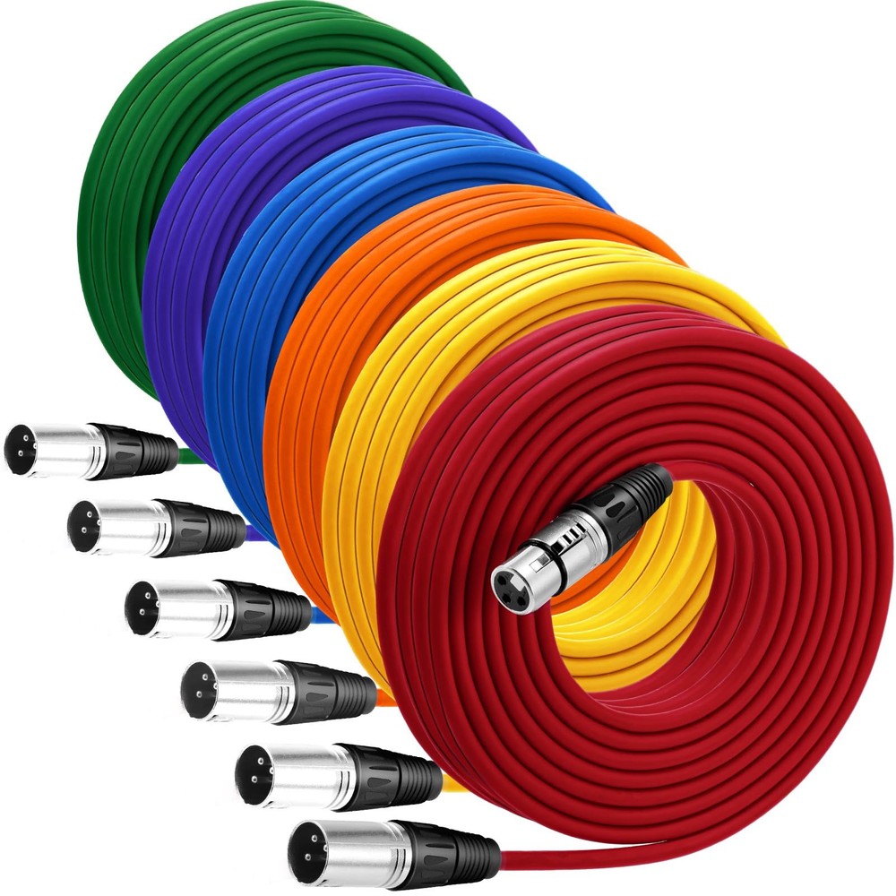 6 Pack 25 ft Bright XLR Cables 3 Pins Balanced XLR Microphone Cable to to Fem…