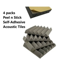 4 PK Gray Premium Self Adhesive Glue Acoustic Foam Tiles 12x12x2 Soundproofing