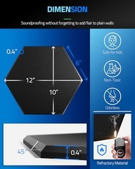 ZenSonic 12 Pack Self-adhesive Sound Proof 12 Pack 0.4 Inch with light Black