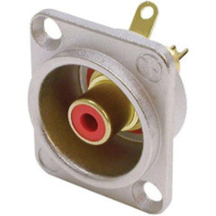 Neutrik NF2D-2 Phono RCA Socket – Nickel Panel D-shape w/Colored Washer – Red