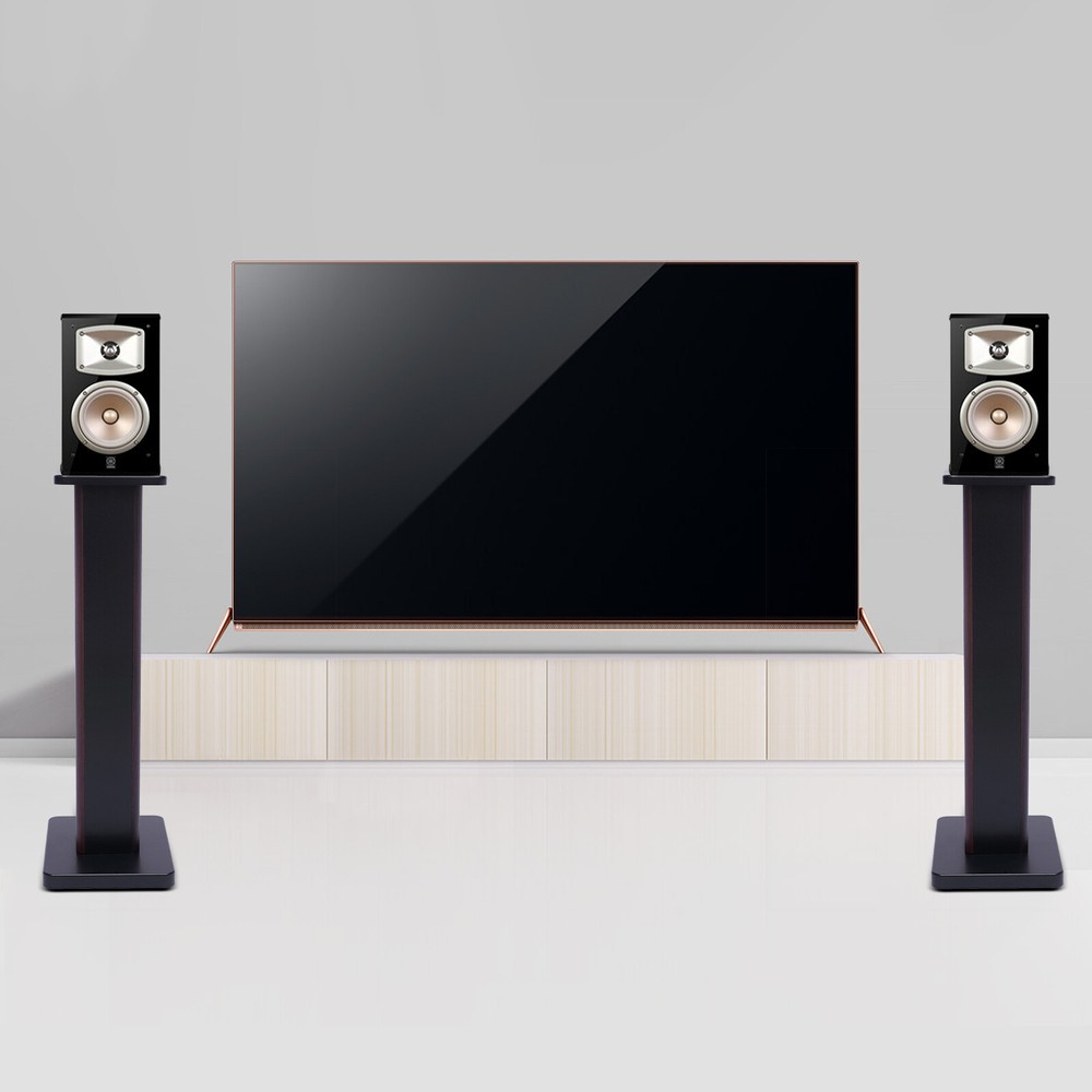 28″ 1 Pair Bookshelf Speaker Stands Surround Sound Home Theater Black Walnut PVC