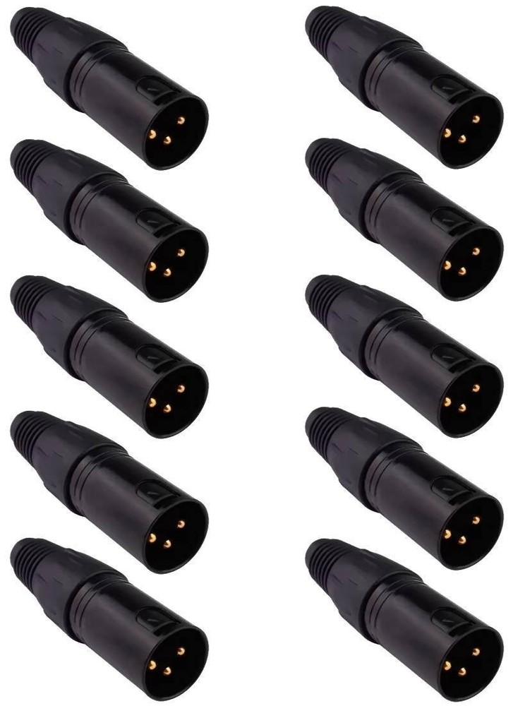 10 PCS XLR Male 3-Pin Gold Microphone Cable Audio Connector Plug End Black