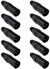 10 PCS XLR Male 3-Pin Gold Microphone Cable Audio Connector Plug End Black