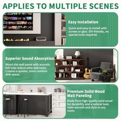 20-Pack 12″ x 24″ Soundproof Wood Slat Panel, 40 Sq.Ft. 3D 24×12 Inch Black