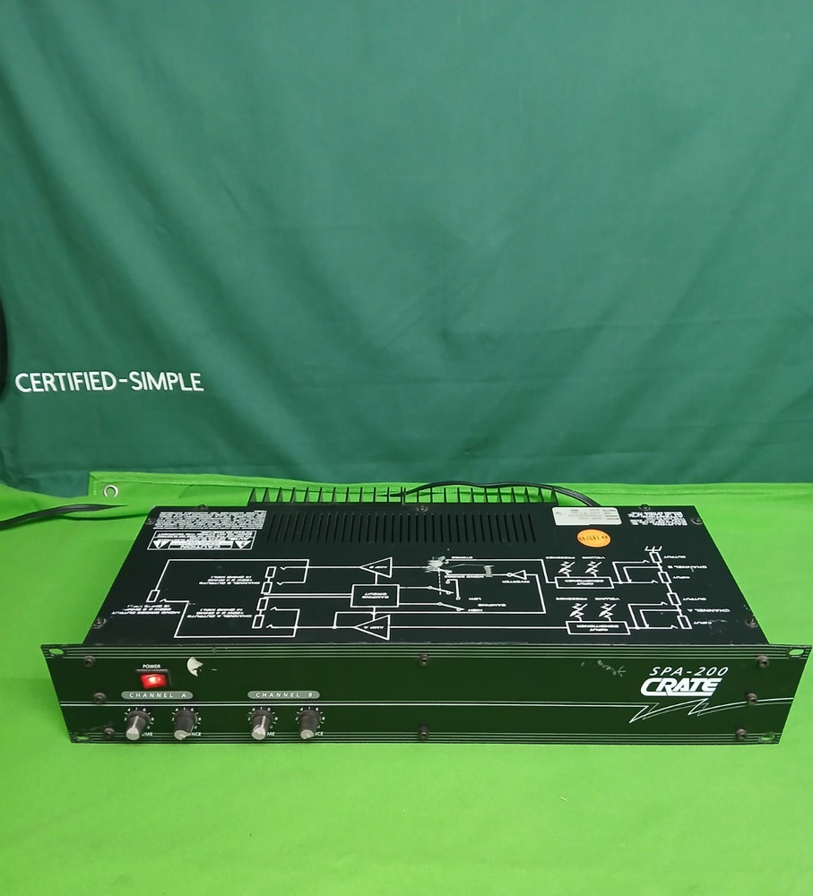 Crate SPA-200 Stereo Power Amplifier 2-Channel Rack Mount Pro Audio Amp