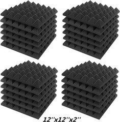Acoustic Sound Foam Panels, 24 Pack 2″ X 12″ X 12″ Charcoal Soundproofing Treatm