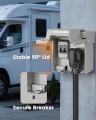 50 Amp RV Power Outlet Box with Breaker, Enclosed Lockable 50 Amp with Breaker
