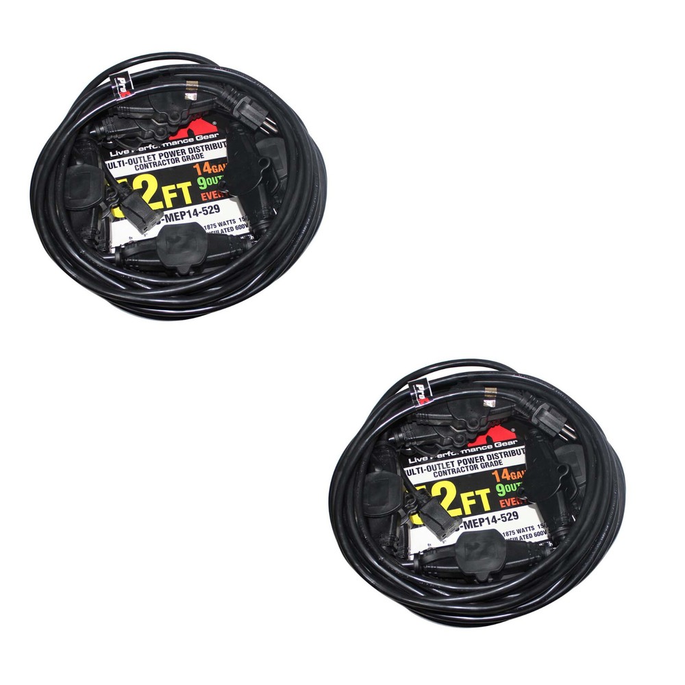 2 ProX 52 ft Multi AC Sockets Extension Cord 14 AWG For Par Lighting DJ