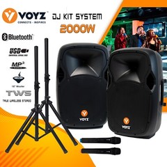 VOYZ 15″ Powered Pa systems 2000W 2-way Combo Set PA Speaker Bluetooth USB Drive