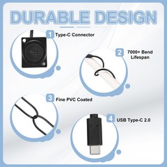D-Type USB C 2.0 Panel Mount Extension Cable, Type-C Male to C Female, 3.3ft