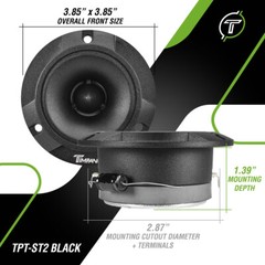 2x Timpano 600 Watts Car Audio Bullet Tweeters TPT-ST2 BLACK 3.85″ Shallow 4 Ohm