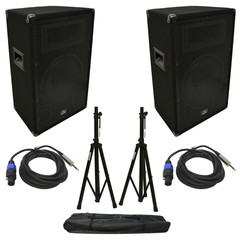 (2) Harmony Audio HA-V12P DJ 12″ 450W PA Speaker Speakon to 1/4″ Cables & Stands