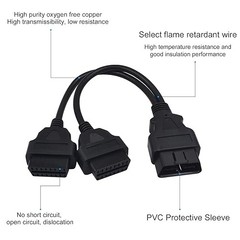 OBD2 Splitter Cable 1FT/30cm, 16Pin Male to Female, Extension Cord for