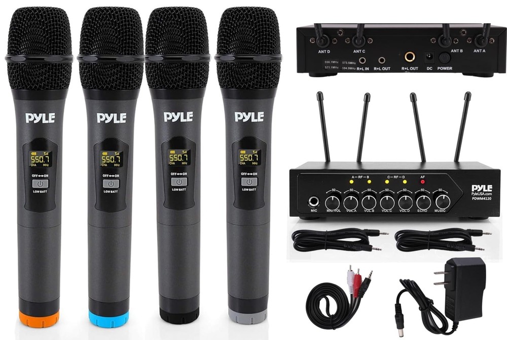 4 Channel Wireless Microphone System Bluetooth Handheld PA Karaoke Microphones