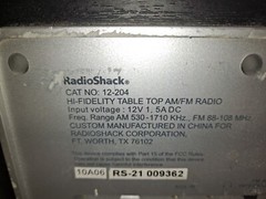 Radio Shack 12-204 Hi Fidelity Table top AM FM Radio