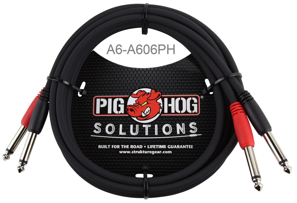 6ft Dual 1/4″ TS Mono Male to Male Plug Noise Free Pig-Hog Audio Cable A6-A606PH