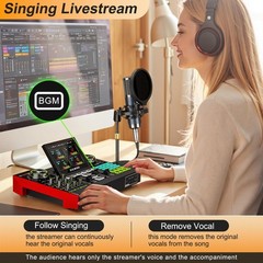 Podcast Equipment Bundle with Live Sound Card Audio Mixer, 3.5mm Condenser Micro
