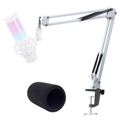 White Microphone Boom Arm Stand Compatible with QuadCast S Mic