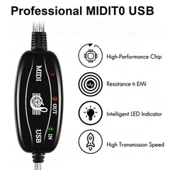2pcs USB IN-OUT MIDI Interface Cable Converter to PC Music Keyboard Adapter Cord