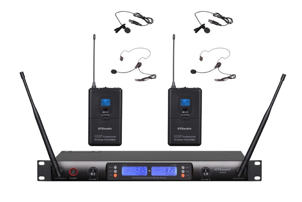 GTD Audio 2×100 Ch UHF Wireless Lavaliere Lapel Headset Microphone System 622L