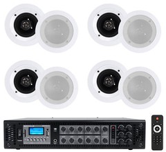 Rockville RCS180-6 70v Commercial Amplifier w/Bluetooth+(8) 4″ Speakers in White