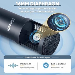 PIOLUNTH USB Microphone Plug & Play 192kHz/24bit Condenser Studio Mic Kit BLACK