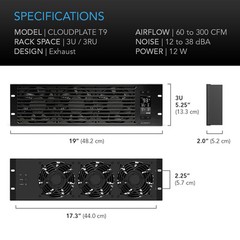 CLOUDPLATE T9, Rack Mount Cooling Fan Panel 3U Exhaust, AV Equipment 19″ Rack