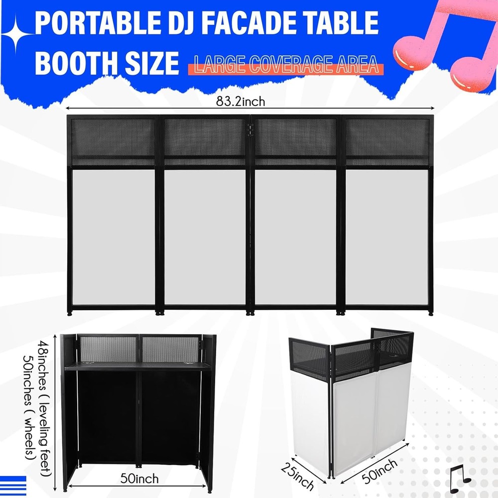 48″x 26″ White+Black DJ Foldable Facade Portable Event Booth Panels w/Carry Bag