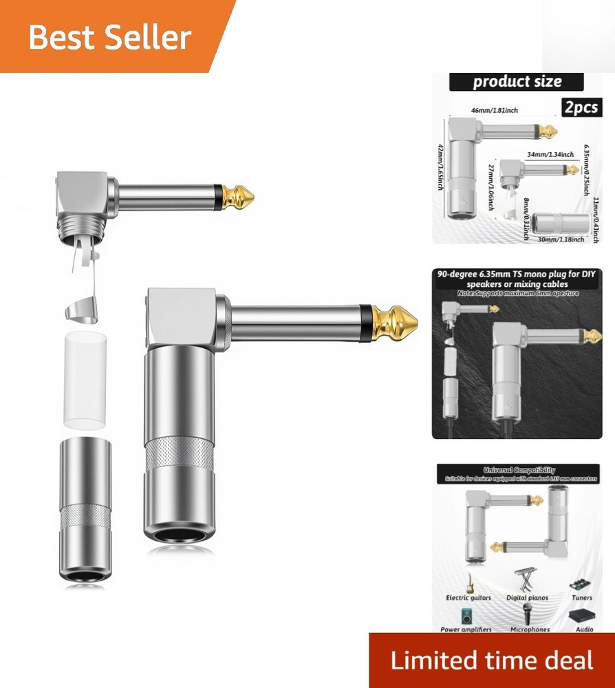 Zinc Alloy Right Angle Audio Jack Connectors – 2 Pack for Audio Devices